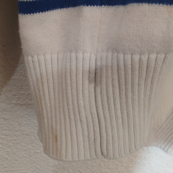 Make Offer Tommy Hilfiger Zip Up White and Blue Striped Sweater - Picture 3 of 4